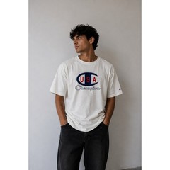 Champion USA Mens Graphic T Shirt Large White Short Sleeve Logo Athletic Tee