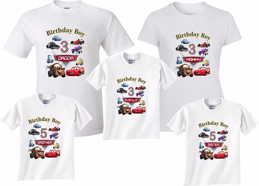 Cars Lightning McQueen Birthday Boy Family Customize age ,name matching T-Shirts