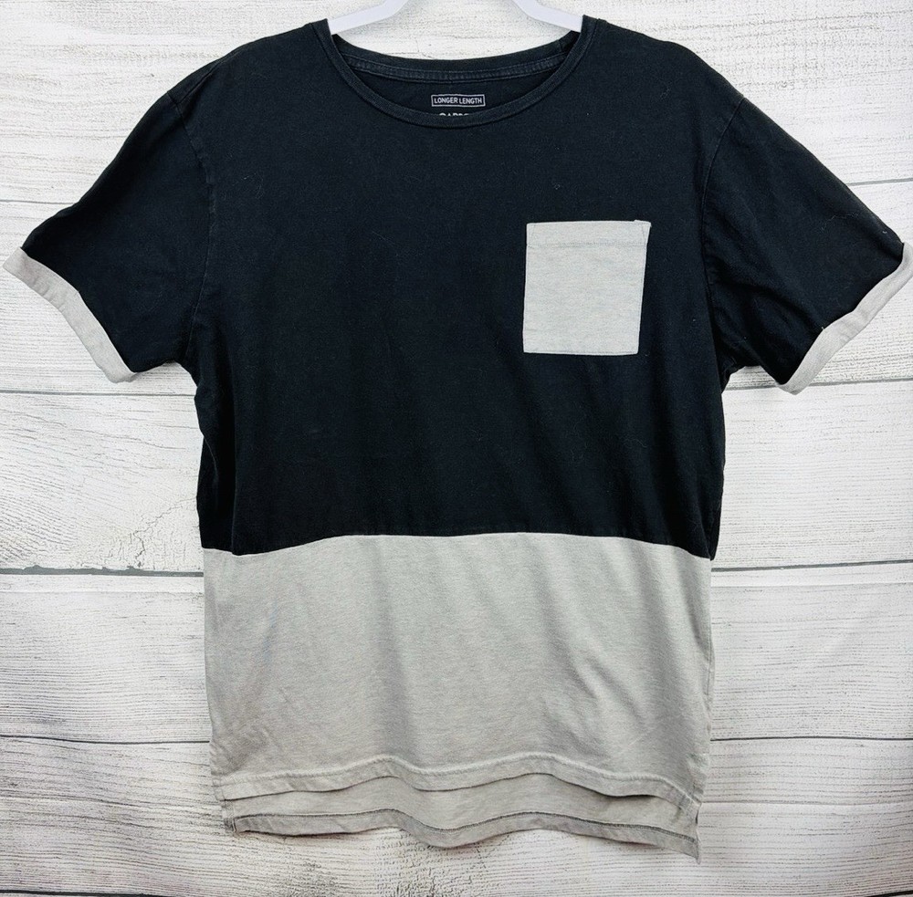 Carbon Longer Length Gray Black Color-block Shirt Mens Size Large