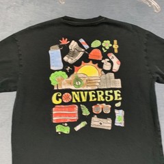 Converse Oversized Fit T Shirt Mens M Black Graffiti Cartoon Short Sleeve Summer