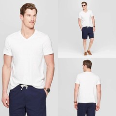 Large – Mens Every Wear Short Sleeve V-Neck T-Shirt – Goodfellow – White x 2
