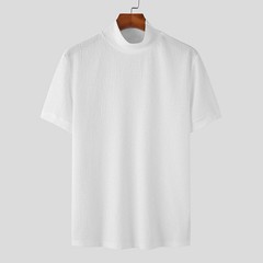 Handsome Men Mock Turtleneck Pullover T-Shirt Tops Knitted Sweater Short Sleeve
