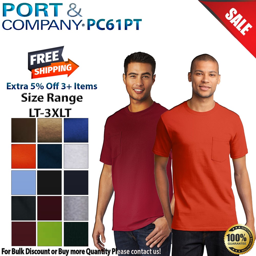 Port & Company PC61PT Mens Big & Tall Short Sleeve Essential T-Shirt With Pocket