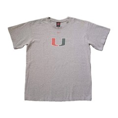 Vtg Nike University Of Miami T Shirt Mens L Gray Graphic Football Short Sleeve
