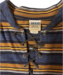 Vintage 90s GUESS Striped Ghillie Neck T Shirt Lace Up USA Made Cotton Men’s XL