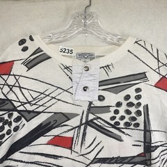 Vintage 90s All Over Print Short Sleeve Collar Henley Large BOXY Canvas Art