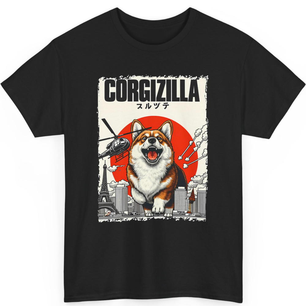 CorgiZilla Parody Japanese Art Corgi Dog Mom Dad Unisex Adult T-Shirt