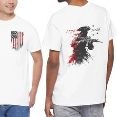 America 250th Distressed Flag Revolutionary Soldier Patriotic Short Graphic Tee