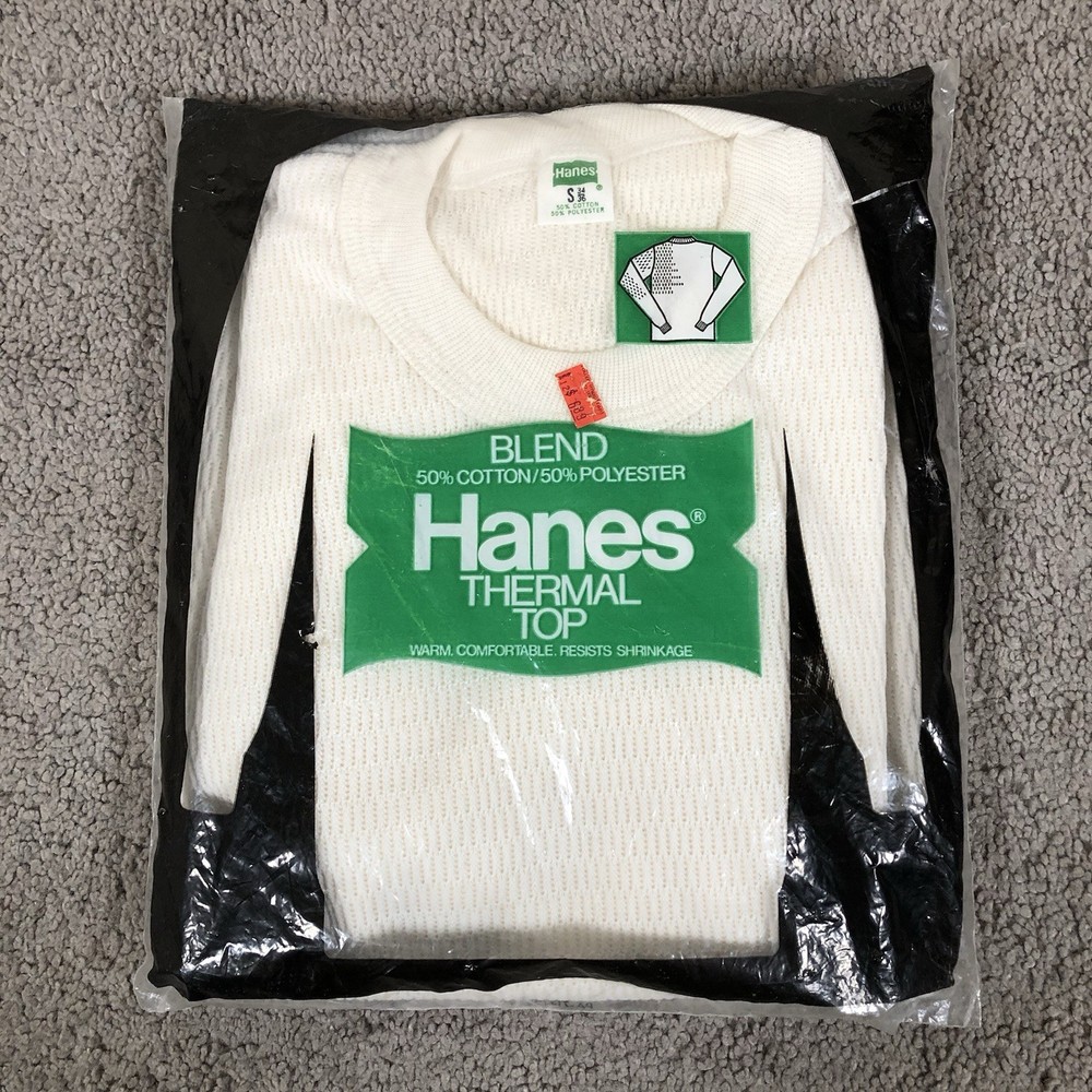NEW 70s Hanes Winter Thermal Underwear Knit Top LS Small 34/36 USA Vintage NOS