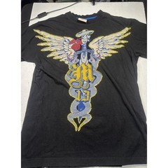 Mens Apparel Mecca outlaw Print T Shirt Winged Skull Snake Rocker Tattoo Black