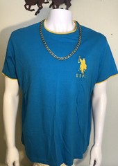 USPA US POLO Blue Yellow Crew Neck Short Sleeve T-Shirt Men’s Large L
