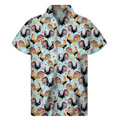 Mens Button Down Shirts Chicken Cockerel Printed Hawaiian Top Summer Gift Shirt
