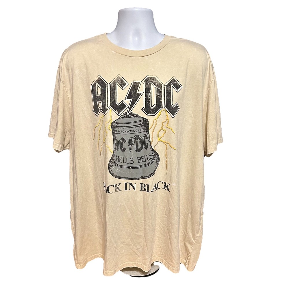 AC/DC Back In Black Hells Bells Shirt Men 3XL Cream Short Sleeve Retro 2024