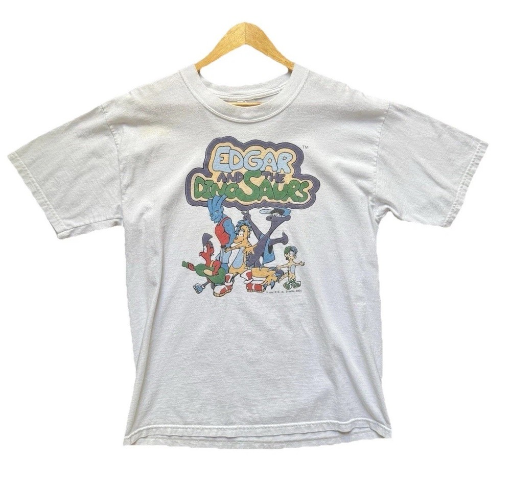 2001 Edgar and The Dinosaurs Cartoon Kids TV Show T Shirt Sz L Adults Y2K VTG