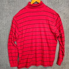 Polo Ralph Lauren Mens XL Red Navy Striped Cotton Turtleneck Long Sleeve Shirt
