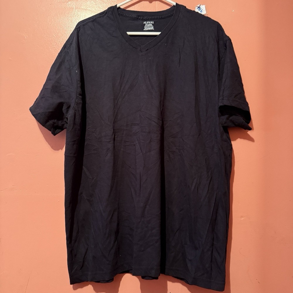 Alfani Mens TShirt XXL Double Extra Large Black Tee Shirt V Neck Cotton