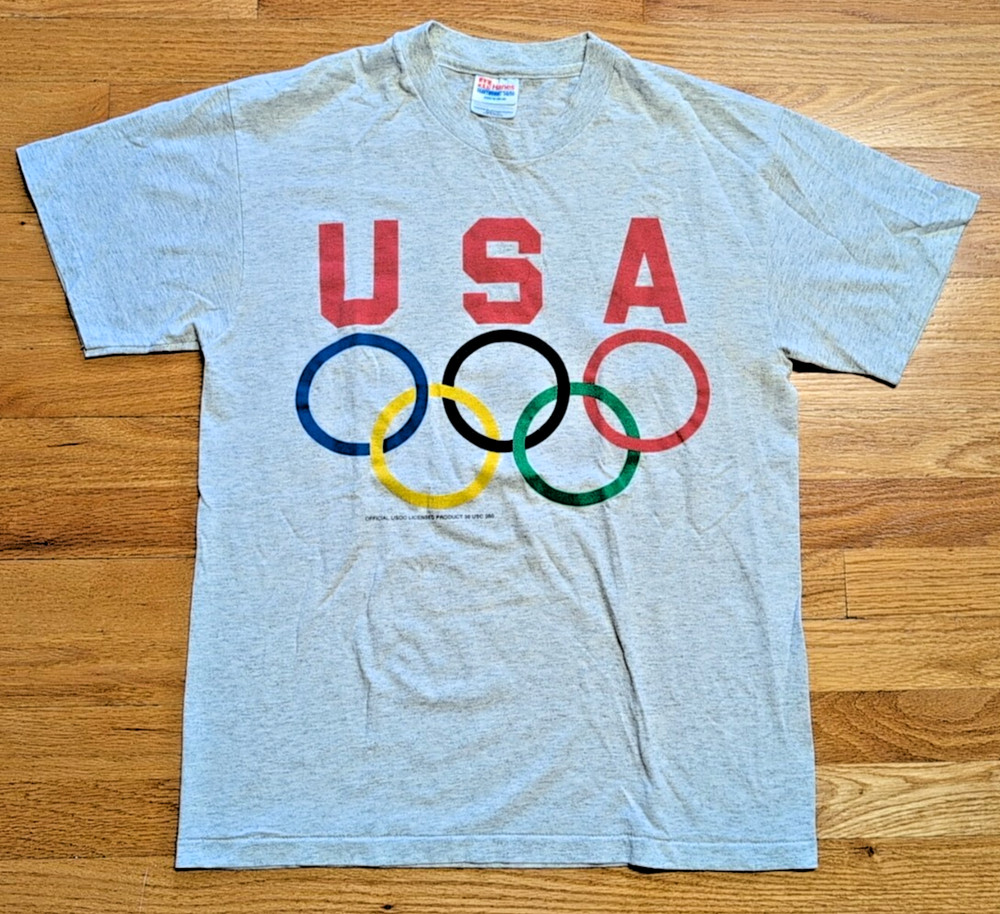 Vintage USA Olympics Graphic T Shirt Hanes Heavyweight M Made USA Single Stitch
