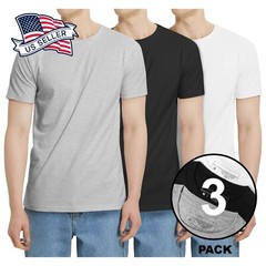 Men’s 3-Pack Cotton Straight Hem Crew Neck Casual Crew Neck Tee-Shirt
