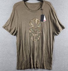 John Varvatos Linen Blend Chain Skull Tee Men’s XL Olive Leaf Crewneck Pullover