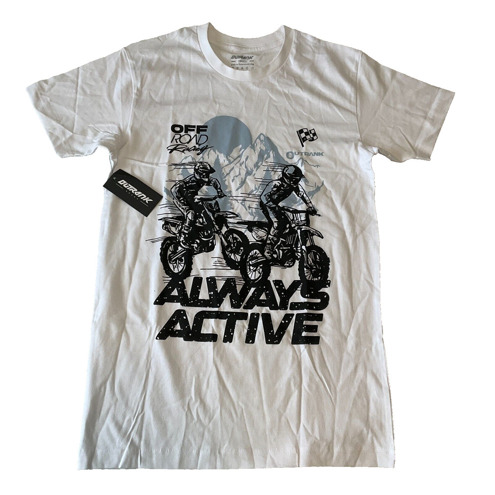 Outrank Always Active Short Sleeve T Shirt Mens Size S White Racing Graphic
