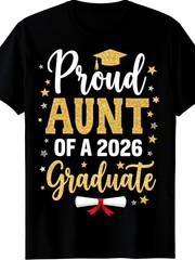 Proud Dad 2026 Graduate T-Shirt Tee Golden Graduation Cap Cursive Design Unisex❀