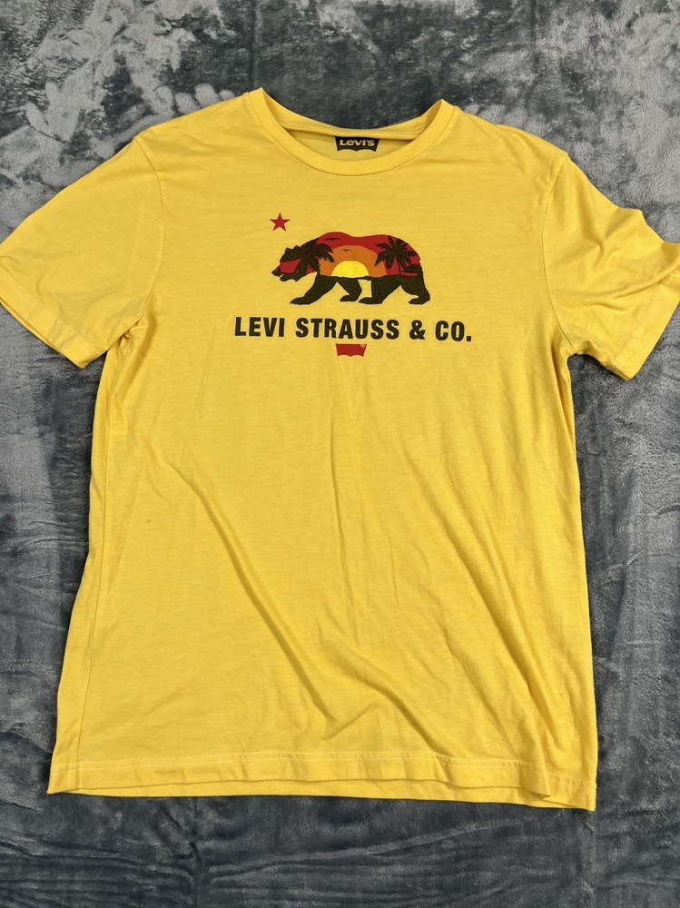 Levi Strauss Yellow Graphic Tee L California Bear Design Mens Casual T-Shirt