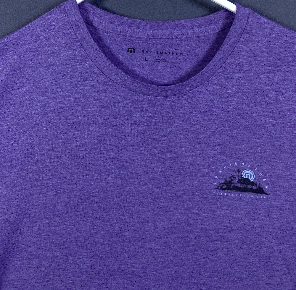 Travis Mathew Room with A View Purple Heather Golf T Shirt Men’s Sz LARGE Beach