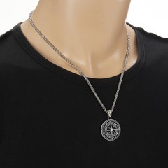 Men’s Compass Pendant Necklace Stainless Steel Compass Circle Vintage Coin Ne…