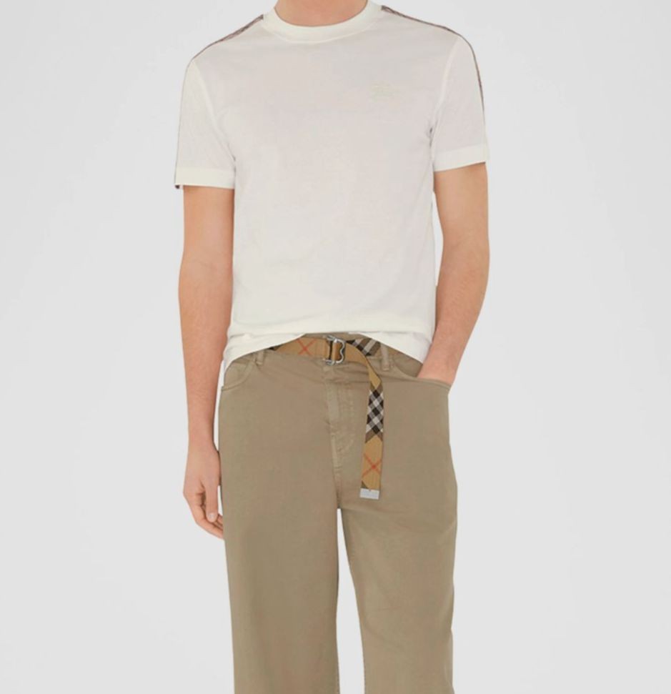 Burberry Men’s White Check Shoulder-Tape T-Shirt Size S