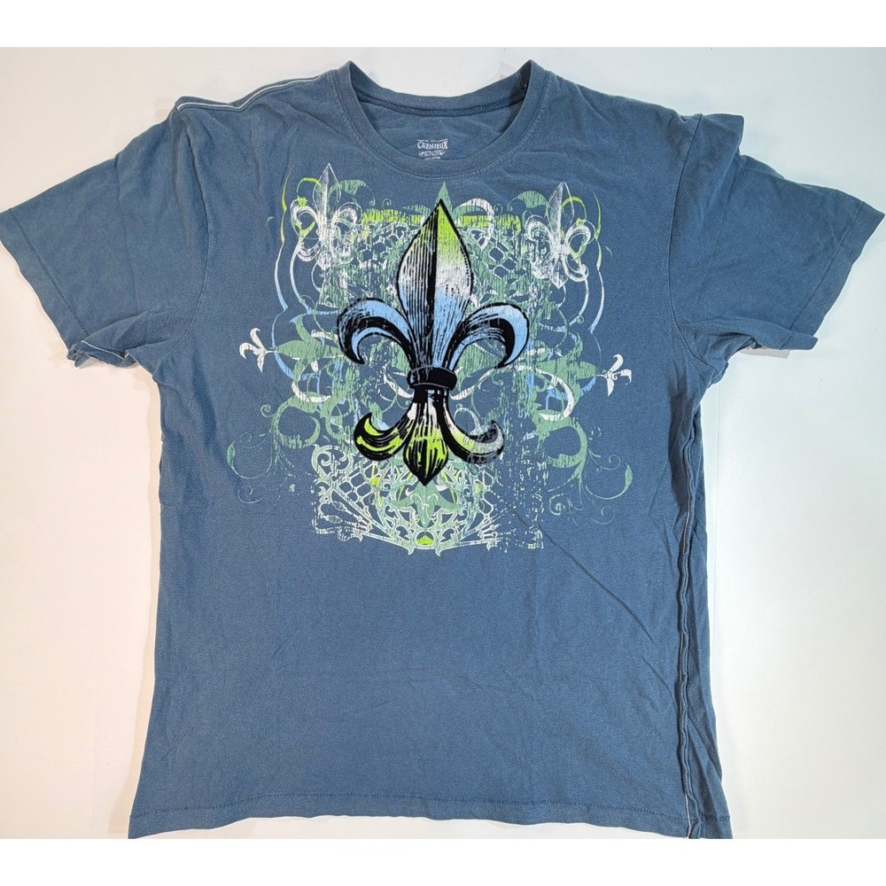 Cremieux Mens Fleur De Lis Graphic T-Shirt Blue Cotton Short Sleeve Size L