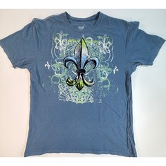 Cremieux Mens Fleur De Lis Graphic T-Shirt Blue Cotton Short Sleeve Size L