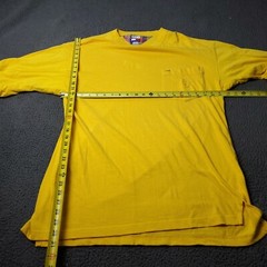 VINTAGE 90s Tommy Hilfiger T Shirt Mens L Large Short Sleeve Lined Yellow Pocket