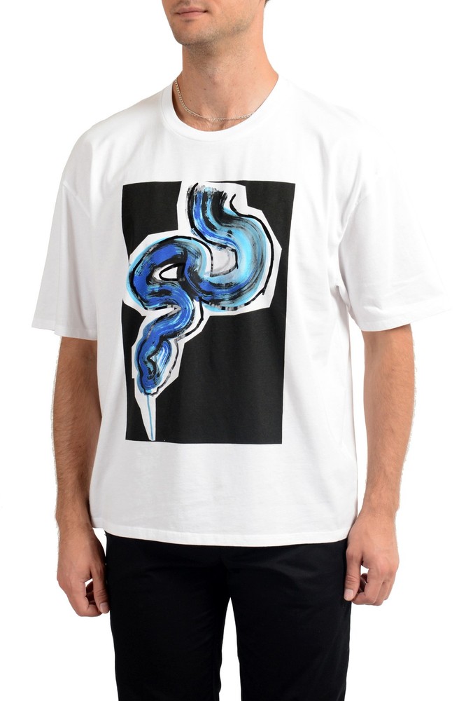 Just Cavalli Men’s White Graphic Print Crewneck T-Shirt US 2XL IT 56