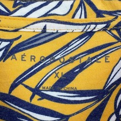 Aeropostale Mens XL T-Shirt Yellow Blue White Tropical Leaf Print Short Sleeve