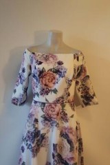 *Womens Veromia Occasions White Purple Off Shoulder Floral Maxi Dress 12