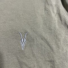 Allsaints Shirt Mens XL Light Olive Short Sleeve Goat Skull Casual 42″ Chest