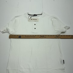 JMIERR Shirt Mens Medium White Henley Tee Ribbed Knit Stretch Curved Hem