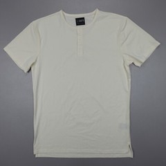 Cuts Clothing Split Hem Short Sleeve Tee Henley Stretch Beige Slim Fit