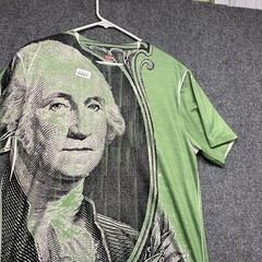 Dollar T-shirt Adult Size Large Green Short Sleeve Mens Graphic Print Y2K