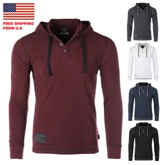 ZIMEGO Mens Vintage Dyed Thermal Long Sleeve Lightweight Fashion Hooded Henley