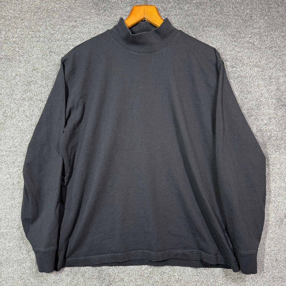 Lands End Super-T Shirt Mens L Black Mock Neck Long Sleeve Cotton