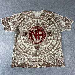 Vtg Narcotics Anonymous Yazbek Shirt Mens XL Tan Sober Mexico Mayan Sun Stone