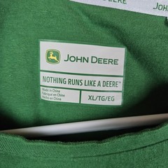 John Deere Men’s Green Embroidered Logo T Shirt XL Cotton