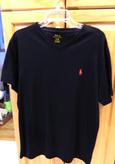 Polo Ralph Lauren Mens V neck T-Shirt Jet Black Classic Large New NWOT Cotton