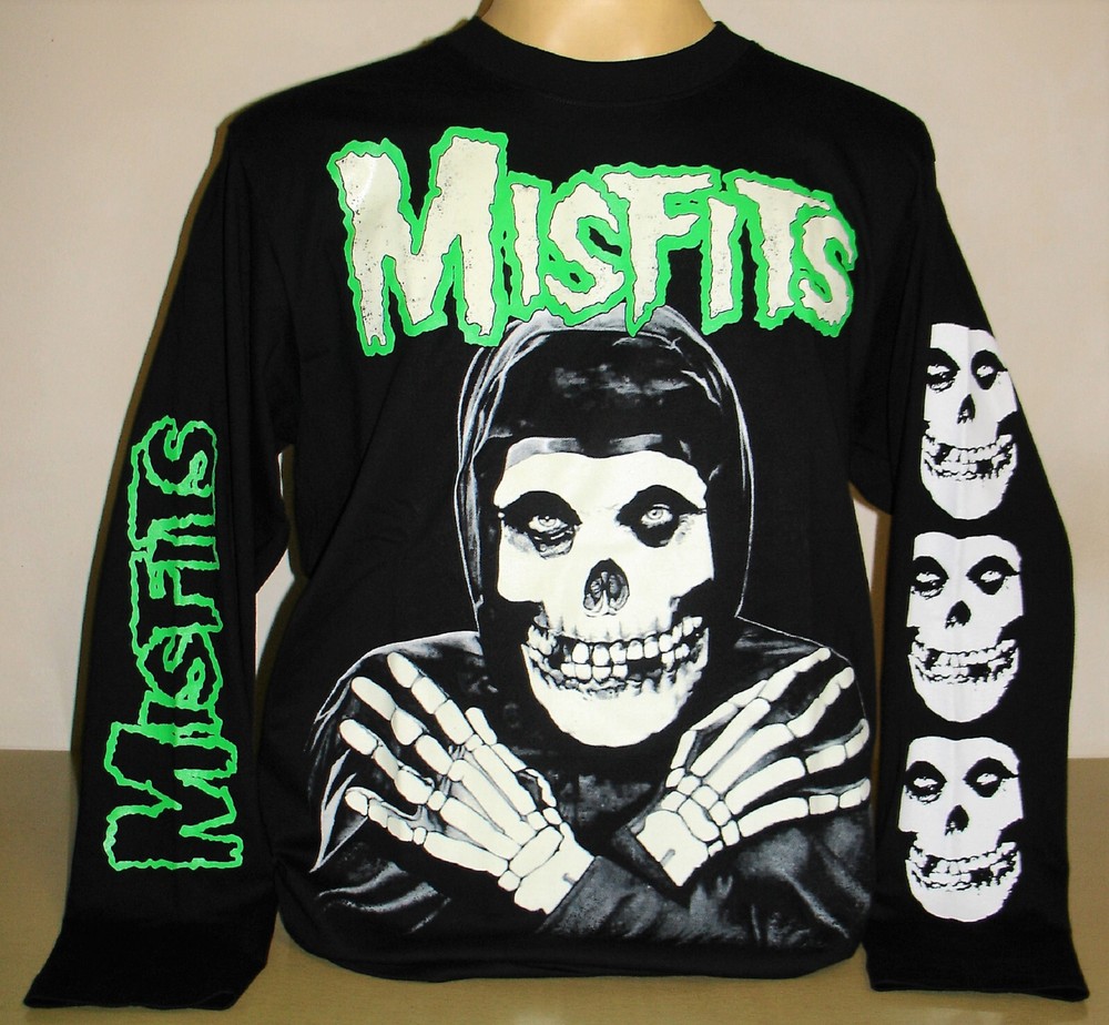 Misfits Skull Logo Glow Punk Rock Band Long Sleeve T-Shirt Size S M L XL 2XL 3XL