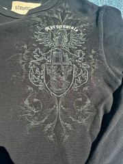 Aeropostale Thermal Waffle Knit Graphic Black Crest LS Shirt Large Y2K Grunge