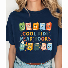 Cool Kids Read Books T-Shirt Cute Animated Comic Book Librarian Reader Gift Top