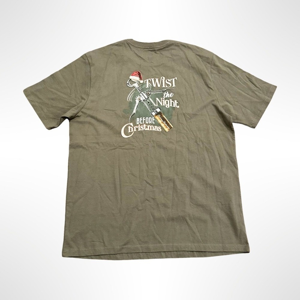 Tommy Bahama T-Shirt Olive Green “Twist the Night Before Christmas” Mens Medium