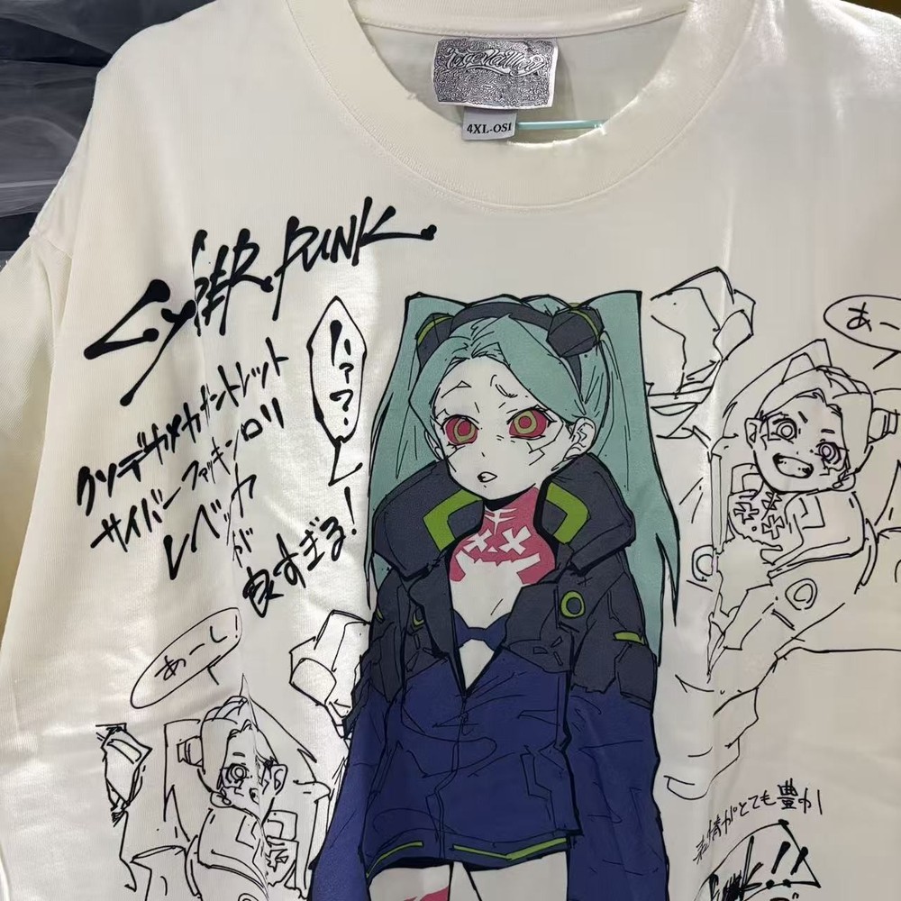 Cyberpunk Edgerunners Rebecca Distressed White Heavy Cotton T-Shirt 330gsm