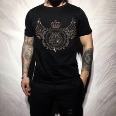 New Fashion Tiger Trend Rhinestones Summer Short Sleeve Luxury Men Black T-Shirt